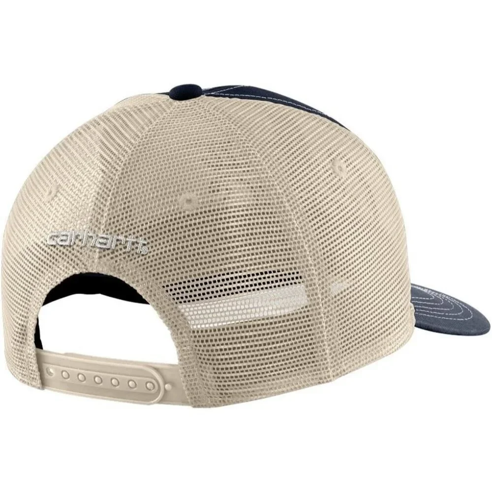 Men's Navy 100% Cotton Canvas Mesh-Back Workwear Patch Cap Hand Wash Only
